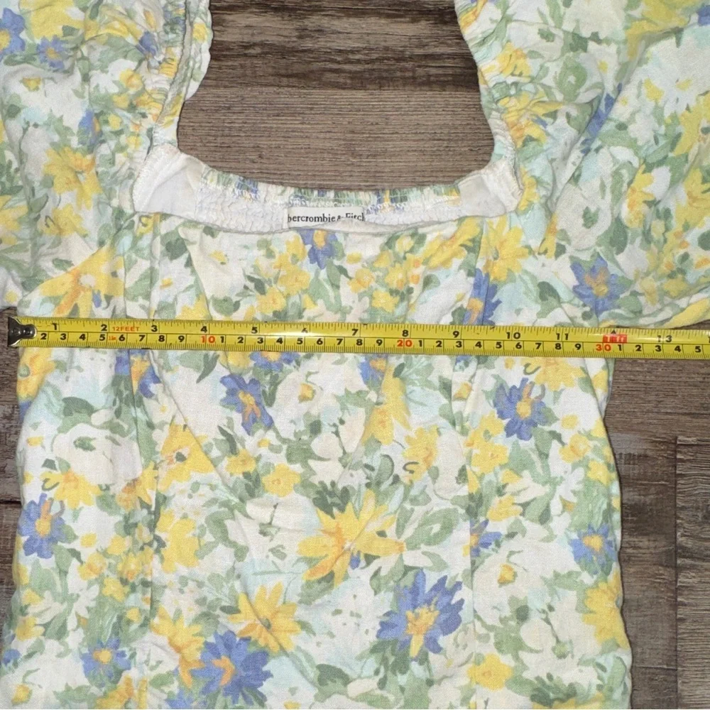 Abercrombie & Fitch XS Floral Puff Sleeve Linen Blend Cottagecore Top‎